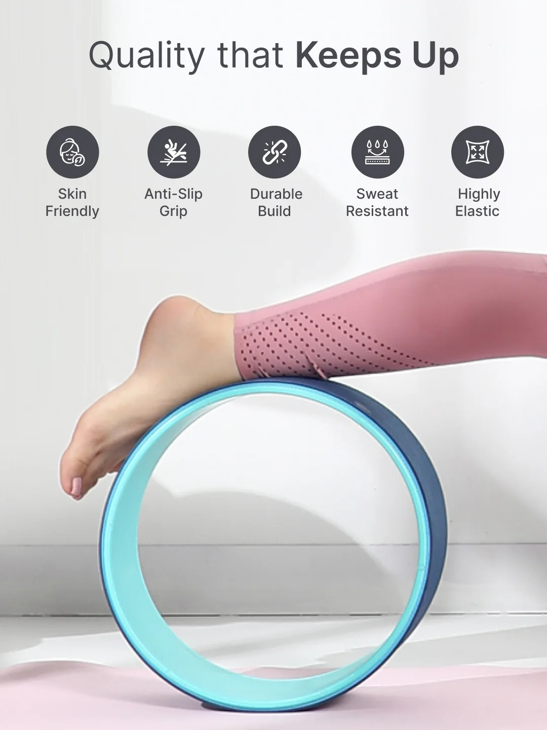 TPE Alignment Yoga Mat Blue 6mm with Carry Bag & Yoga Wheel Blue - Image 3
