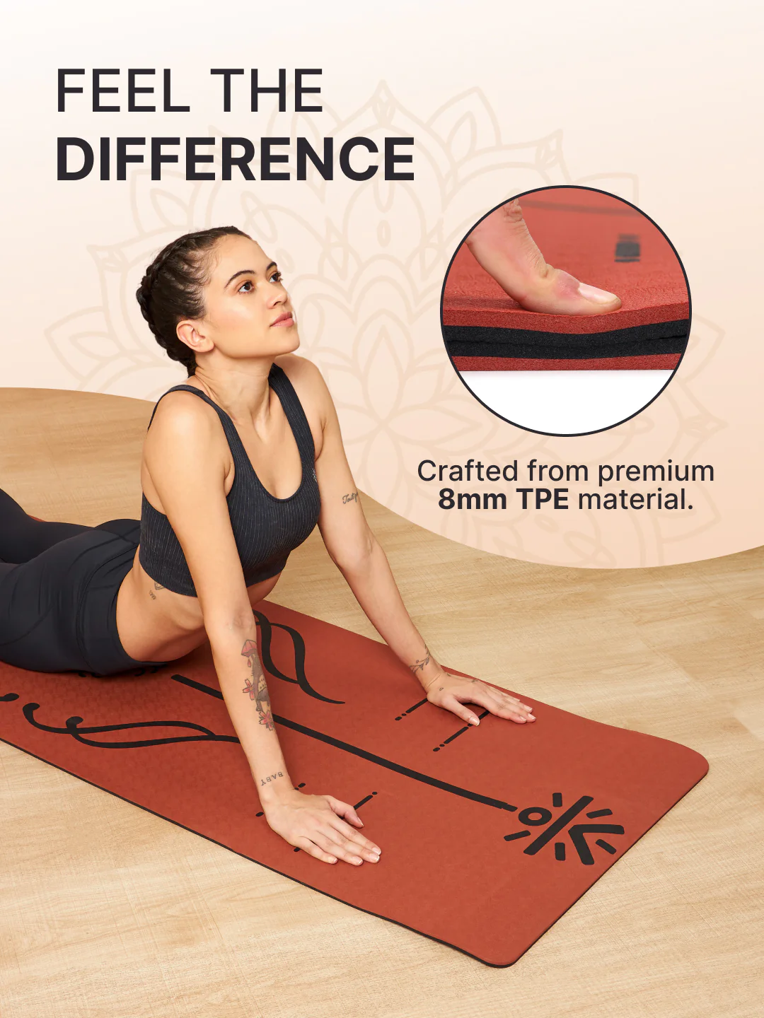 TPE 8mm Alignment Yoga Mat Brick with Carry Bag & Yoga Belt Black - Image 4