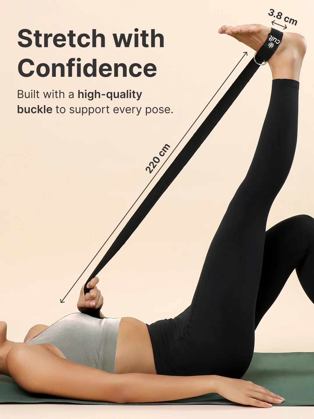 TPE 8mm Alignment Yoga Mat Brick with Carry Bag & Yoga Belt Black - Image 7