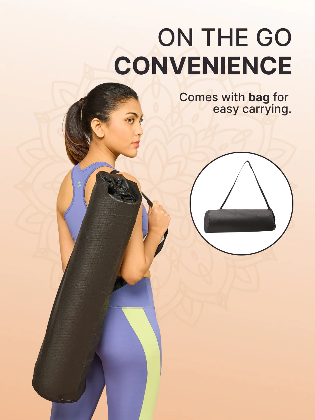 TPE 8mm Alignment Yoga Mat Brick with Carry Bag & Yoga Belt Black - Image 8