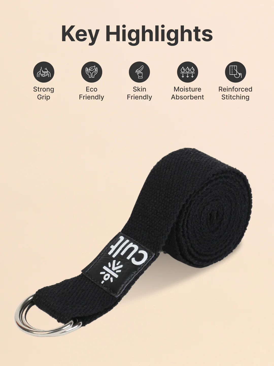 TPE Alignment 8mm Yoga Mat Brick with Carry Bag & Yoga Wheel Dark Grey & Yoga Belt Black - Image 5