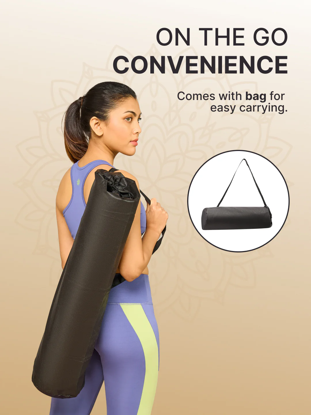 TPE 6mm Yoga Mat Black with Carry Bag & Yoga Belt Black - Image 6