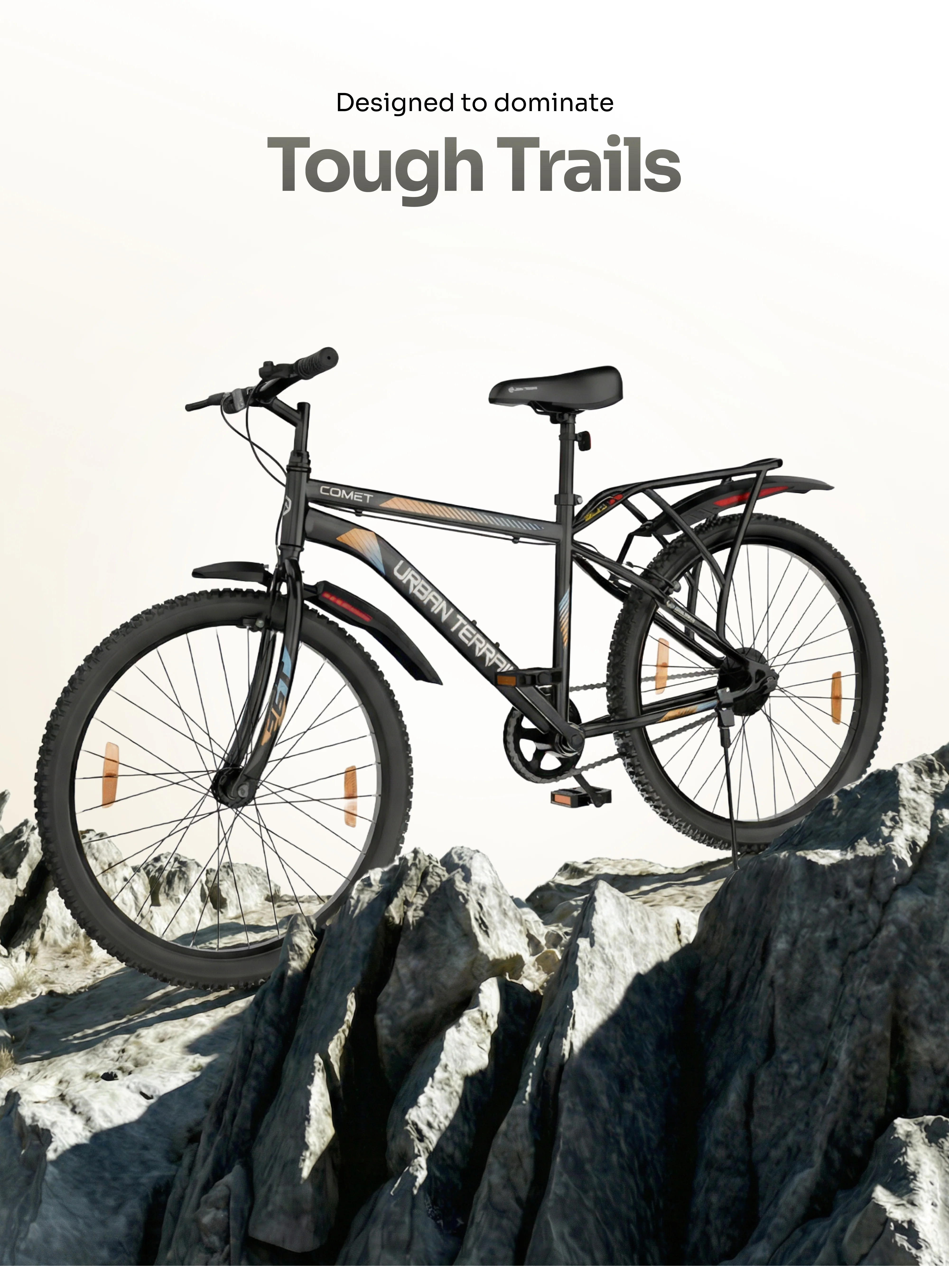 Urban Terrain Comet 26T Single Speed Steel Mountain Bike with Inbuilt Carrier (Black) - Image 2