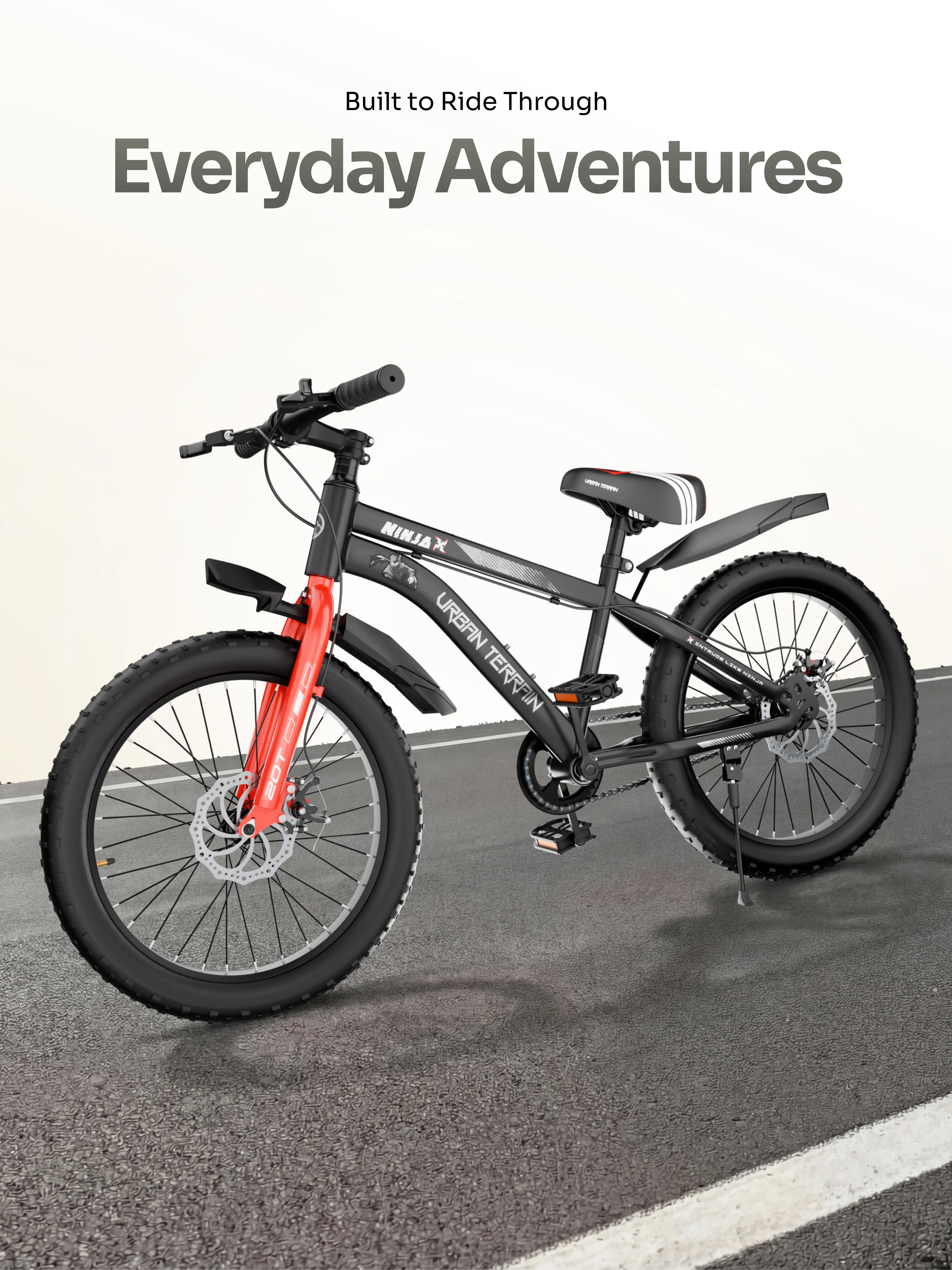 Urban Terrain Ninja X 20T Fat Tire Kids Bicycle with Dual disc brakes, Black - Image 2