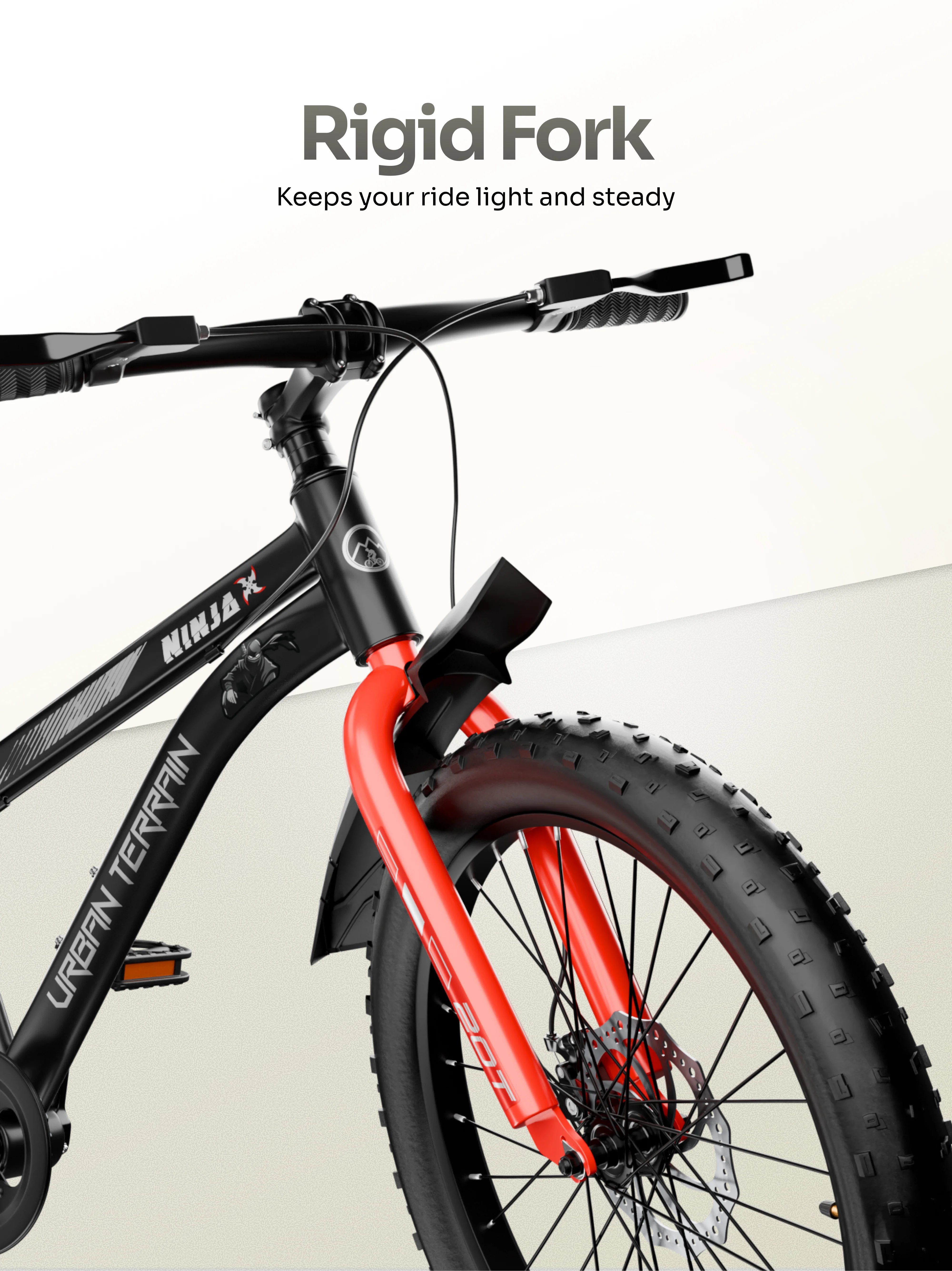 Urban Terrain Ninja X 20T Fat Tire Kids Bicycle with Dual disc brakes, Black - Image 4