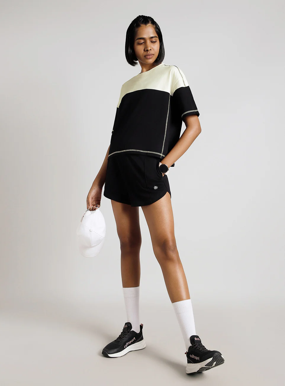 Women's Black Colourblocked Boxy Fit T-shirt - Image 2