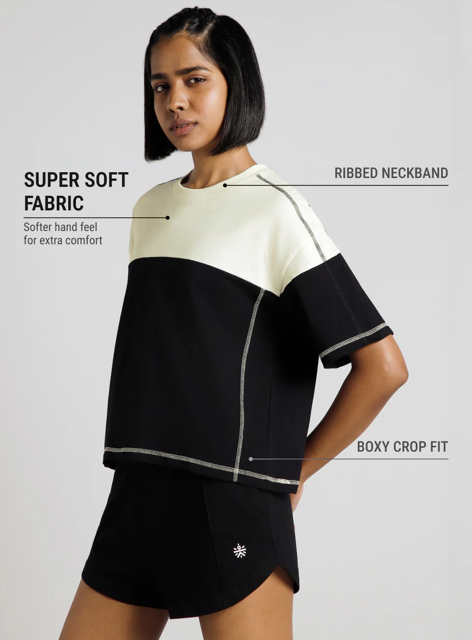 Women's Black Colourblocked Boxy Fit T-shirt - Image 5