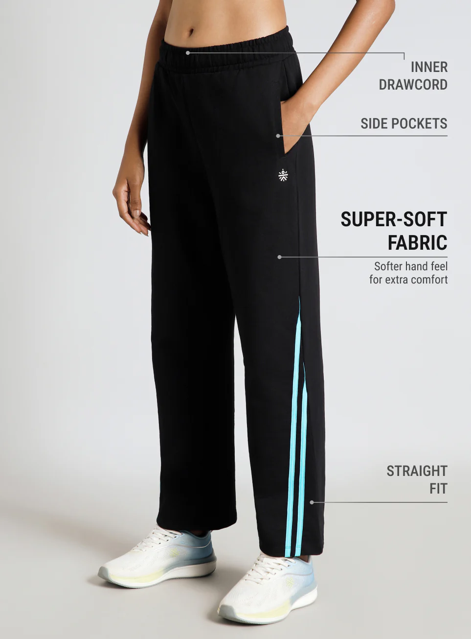 Women's Black Contrast Edge Straight Fit Trackpants - Image 5
