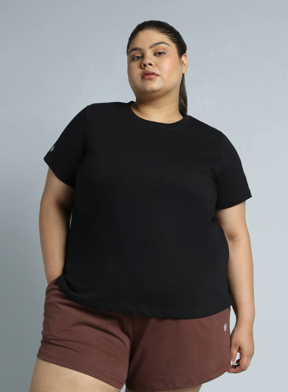 Women's Black Cotton Plus Size Play Day Regular Fit T-shirt
