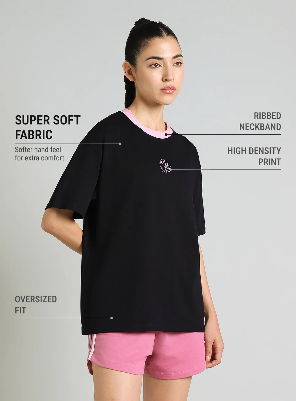 Women's Black Cult Logomania Print Oversized Fit T-shirt - Image 5