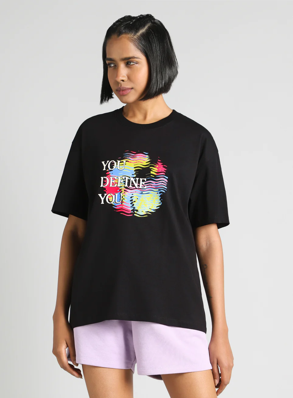 Women's Black Graphic Oversized Fit T-Shirt - Image 4