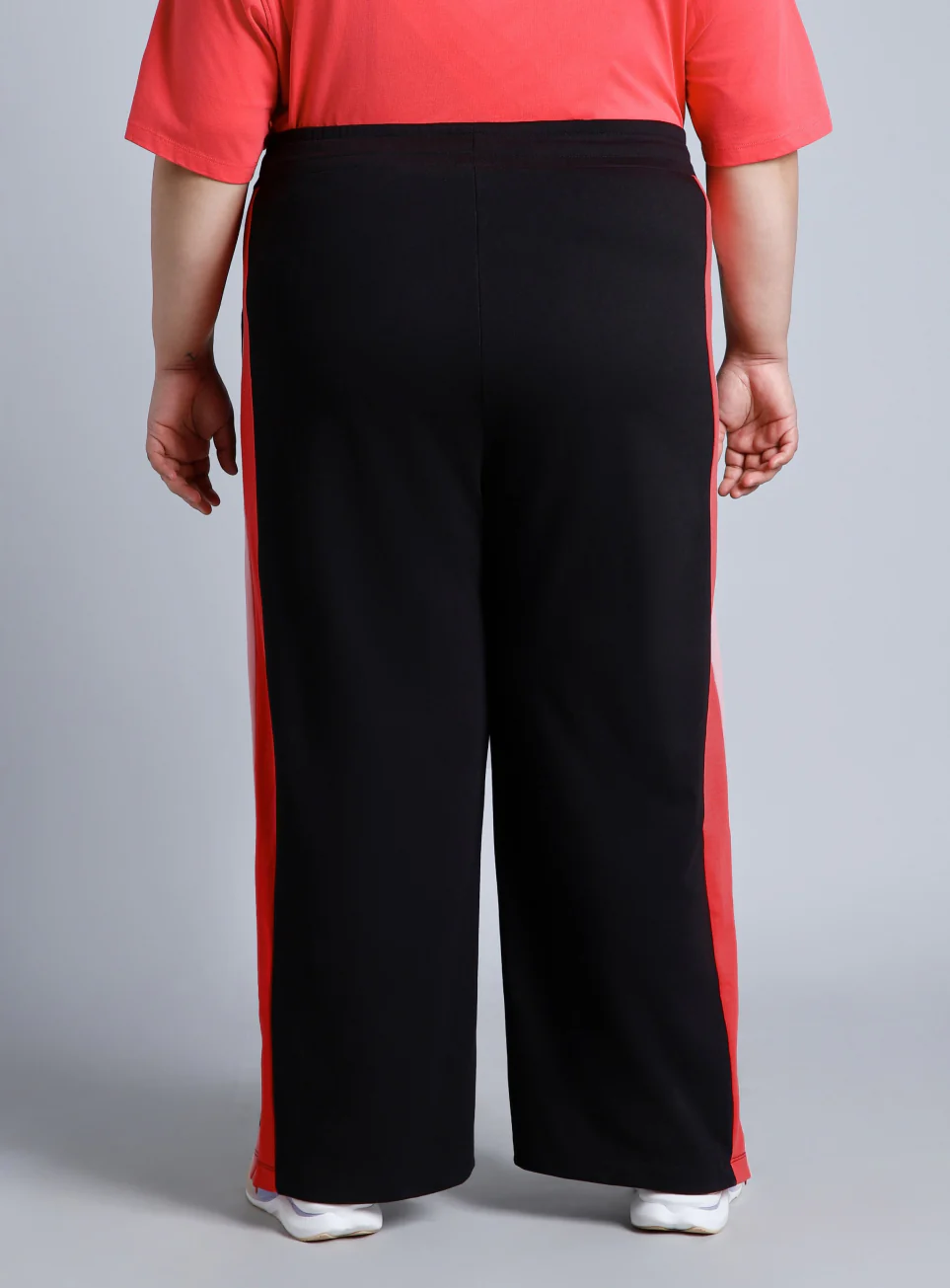 Women's Black High Slit Straight Fit Plus Size Trackpants - Image 6