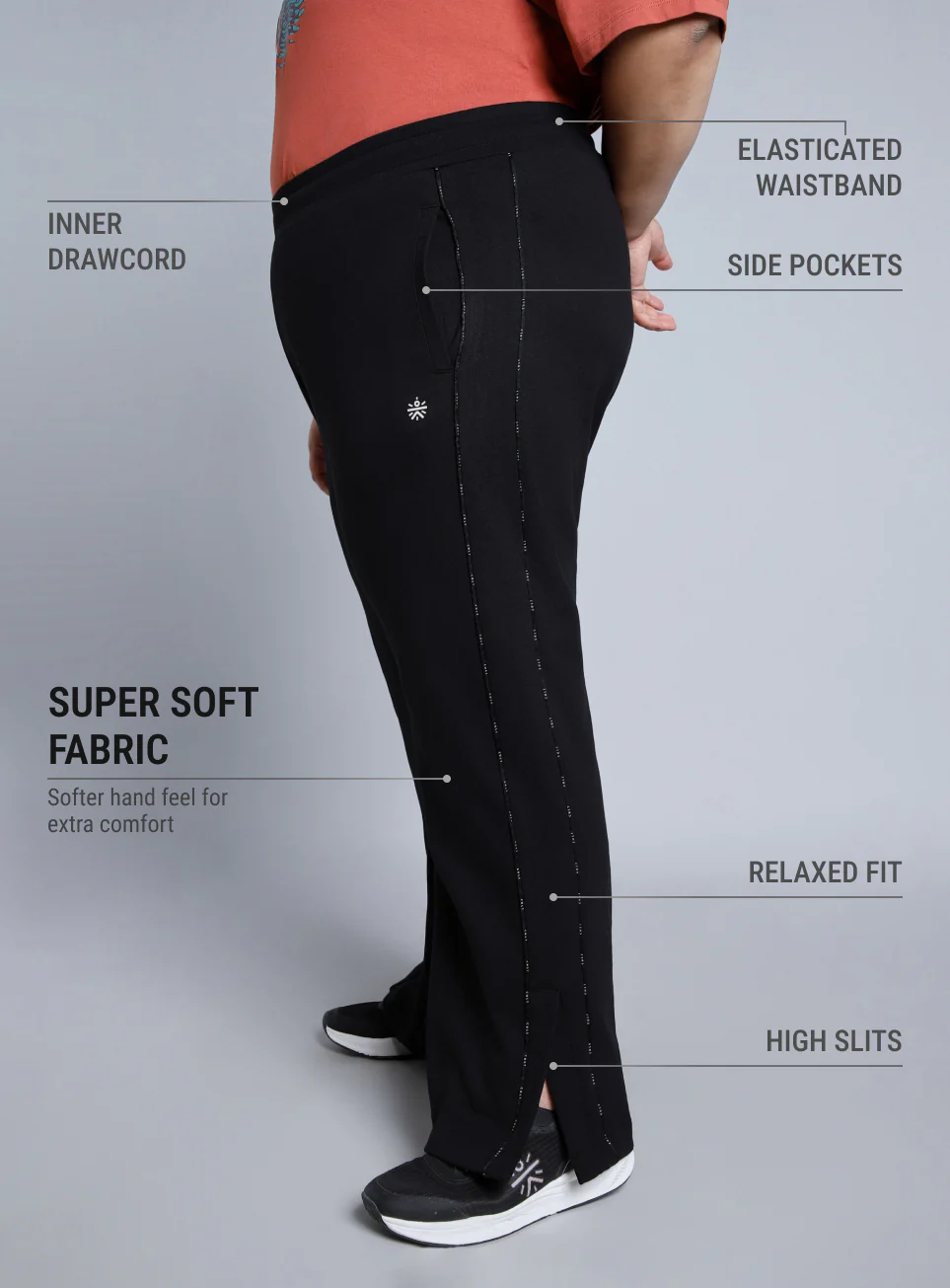 Women's Black Panelled Straight Fit Plus Size Trackpants - Image 5