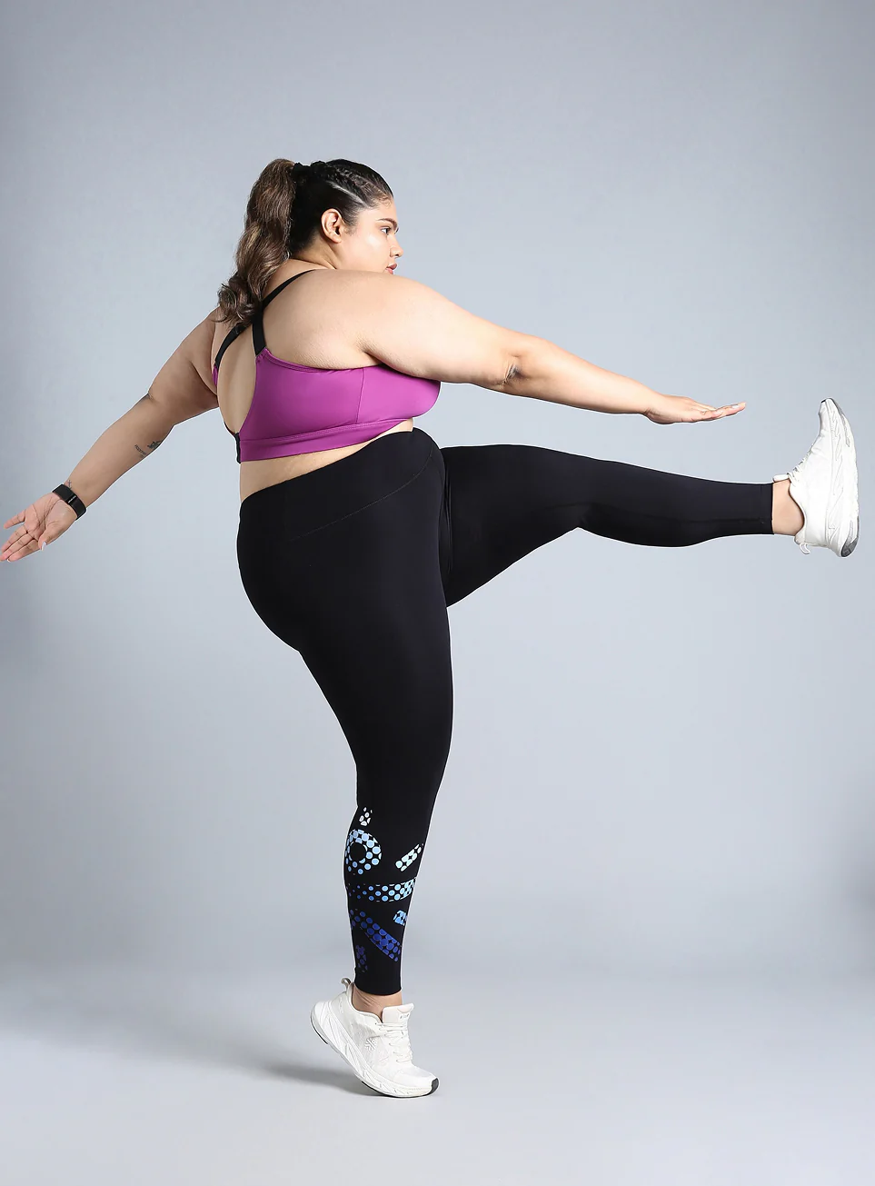 Women's Black Plus Size Graphic Branded COMFlex Training Tights - Image 2