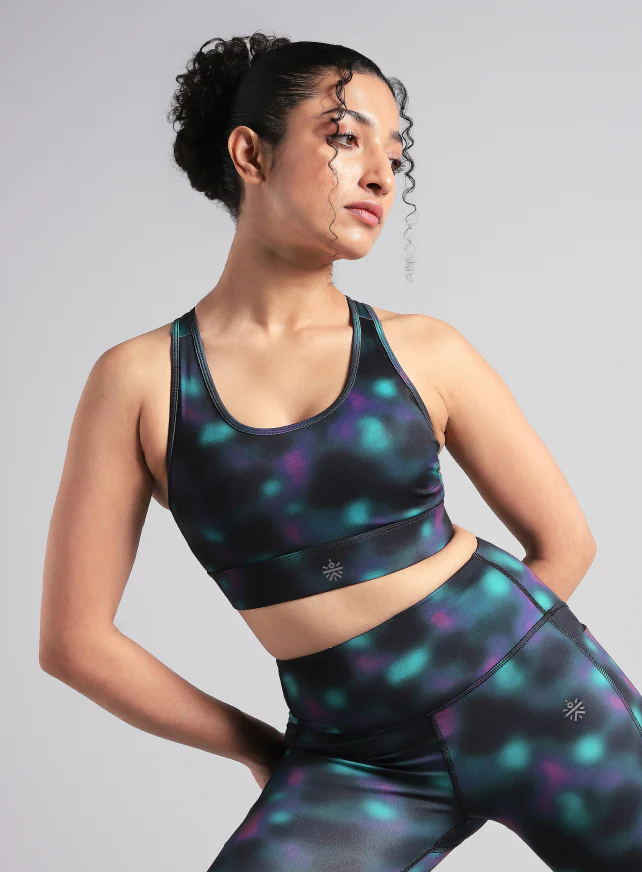 Women's Black Racer Back AOP High Support Running Bra