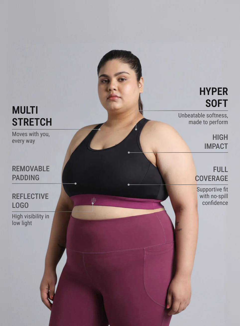 Women's Black Run Forward High Support Plus Size Bra - Image 5