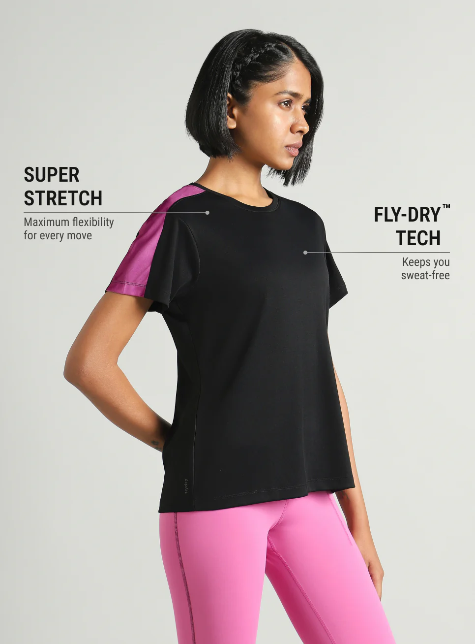 Women's Black Shoulder Pop Active T-shirt - Image 5
