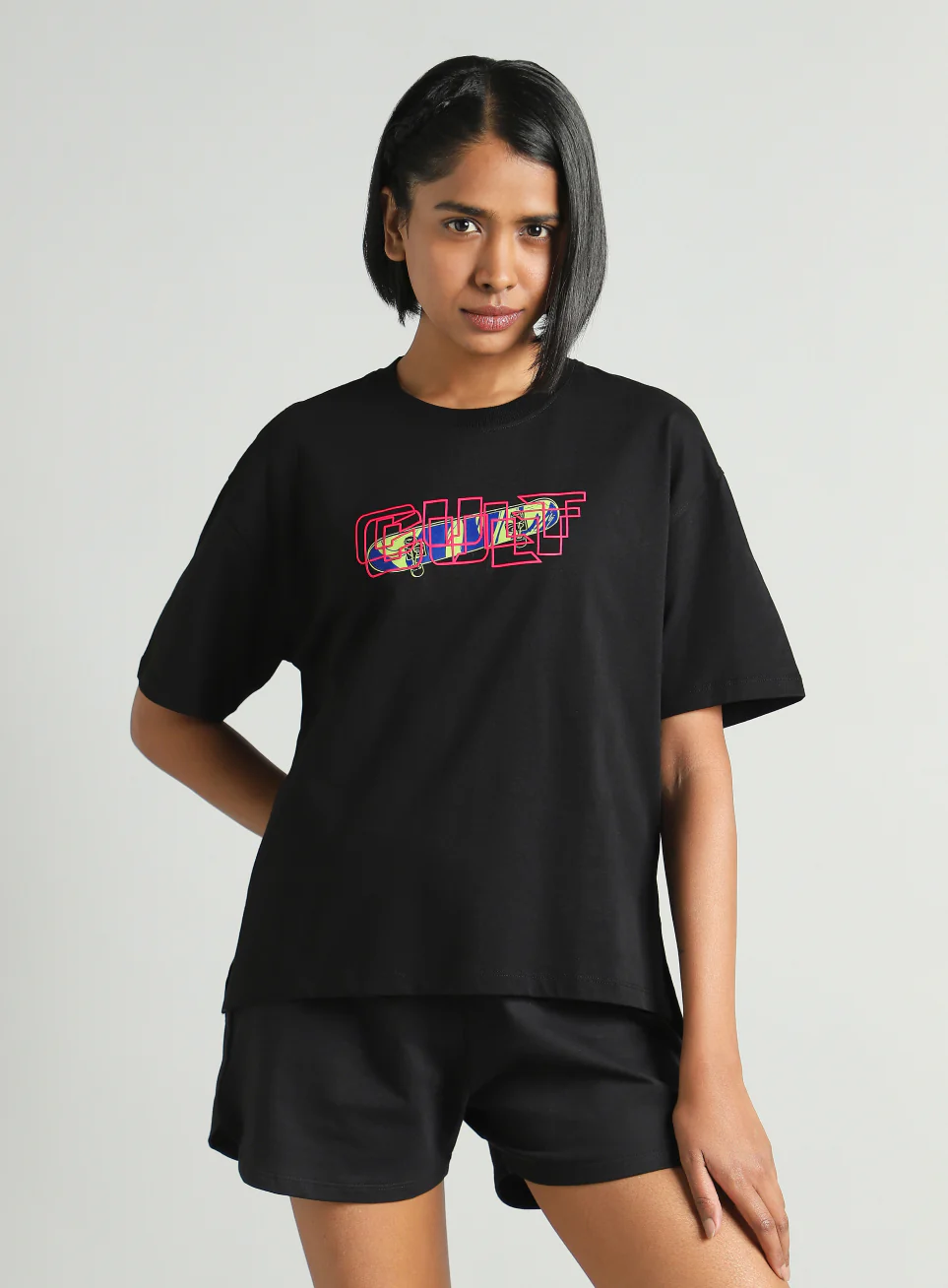 Women's Black Skate Graphic Oversized Fit T-shirt