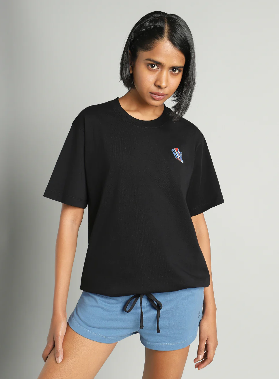 Women's Black Tie Up Relaxed Fit T-shirt