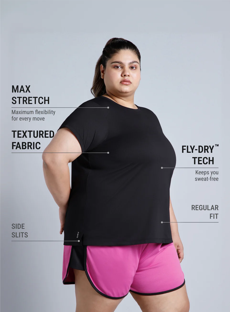 Women's Black Training Essential Plus Size Regular Fit T-shirt - Image 5