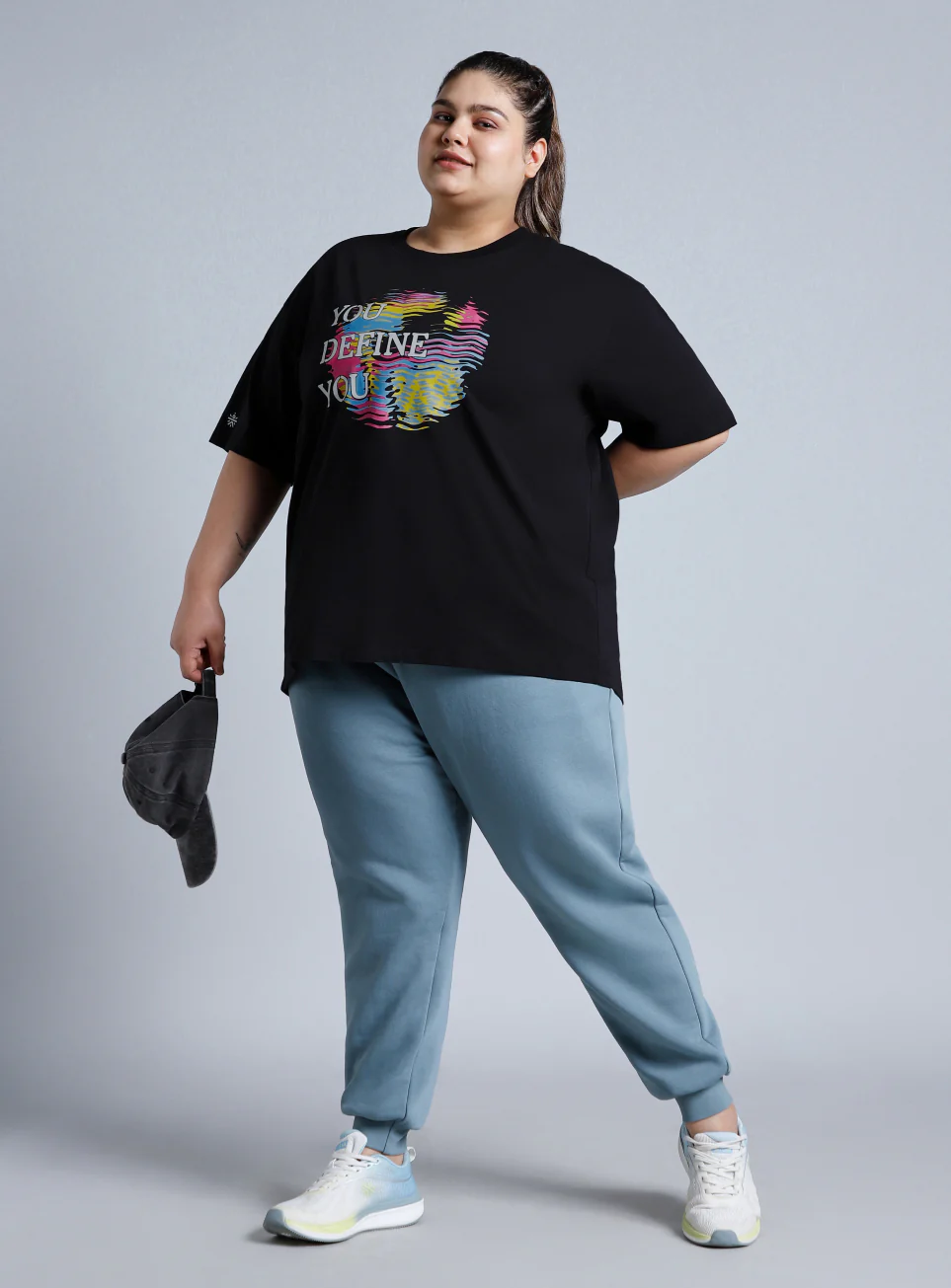 Women's Black You Define You Back Overlap Plus Size Oversized T-shirt - Image 3