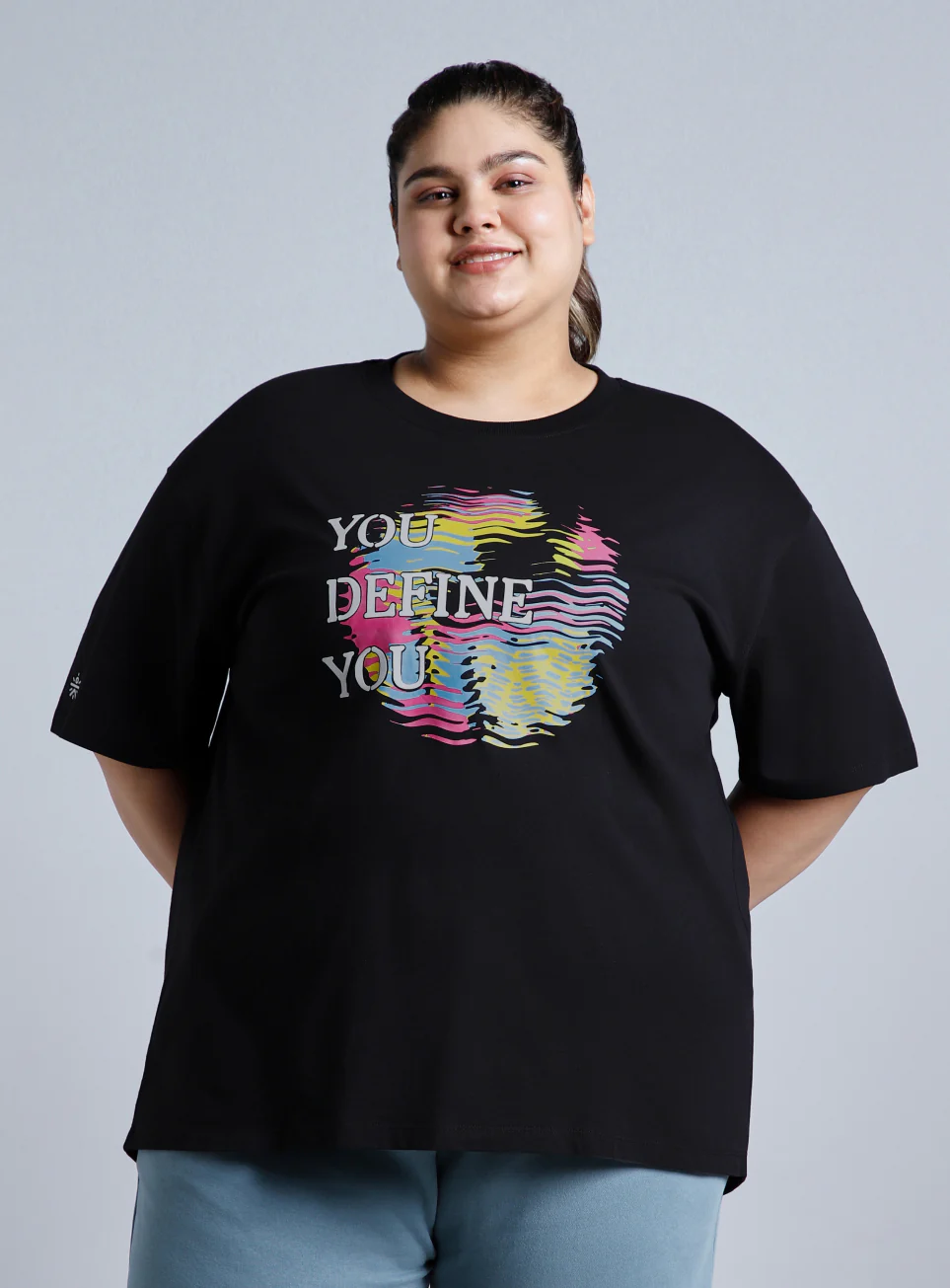 Women's Black You Define You Back Overlap Plus Size Oversized T-shirt - Image 4