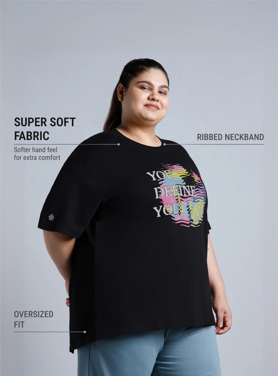 Women's Black You Define You Back Overlap Plus Size Oversized T-shirt - Image 5