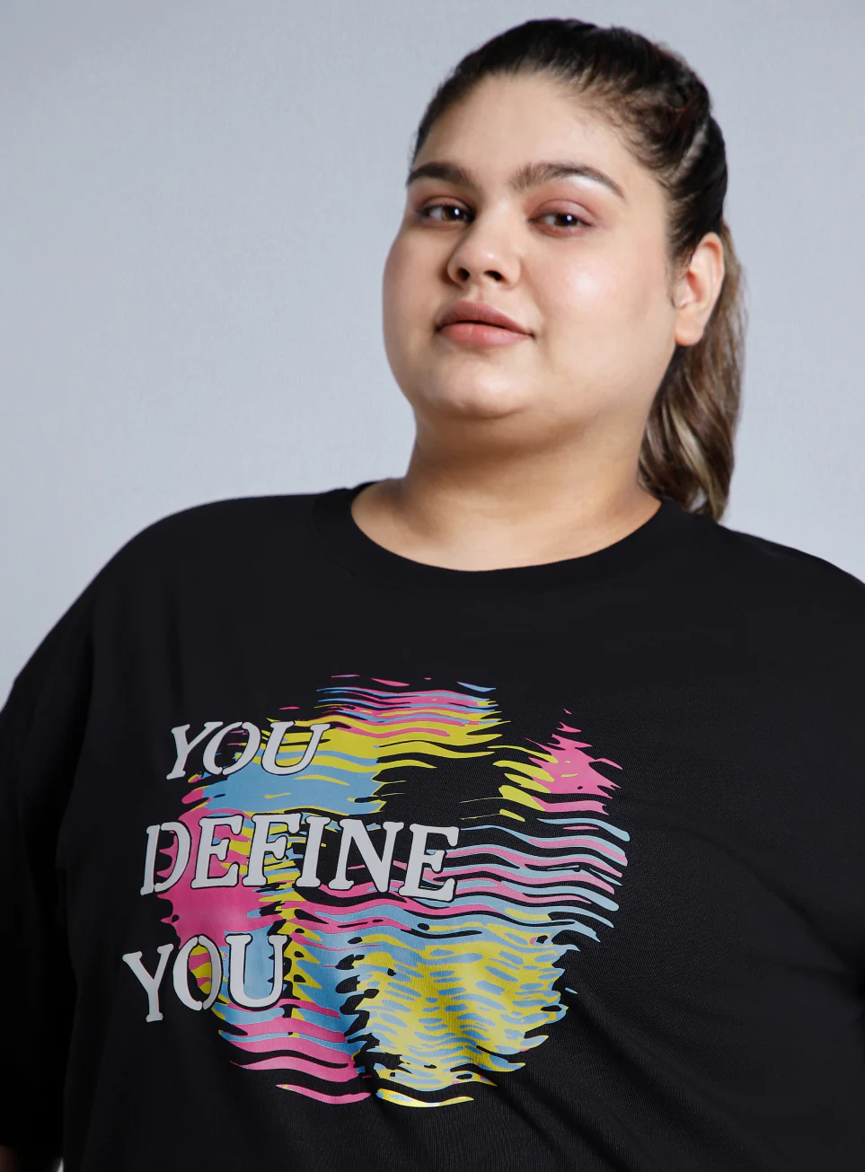 Women's Black You Define You Back Overlap Plus Size Oversized T-shirt - Image 7
