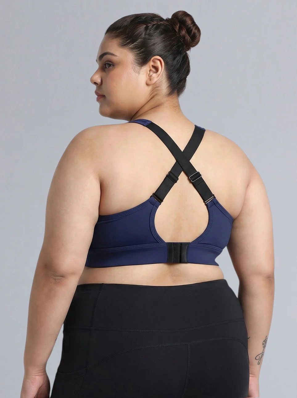 Women's Blue Adjustable Strap Training High Support Plus Size Sports Bra