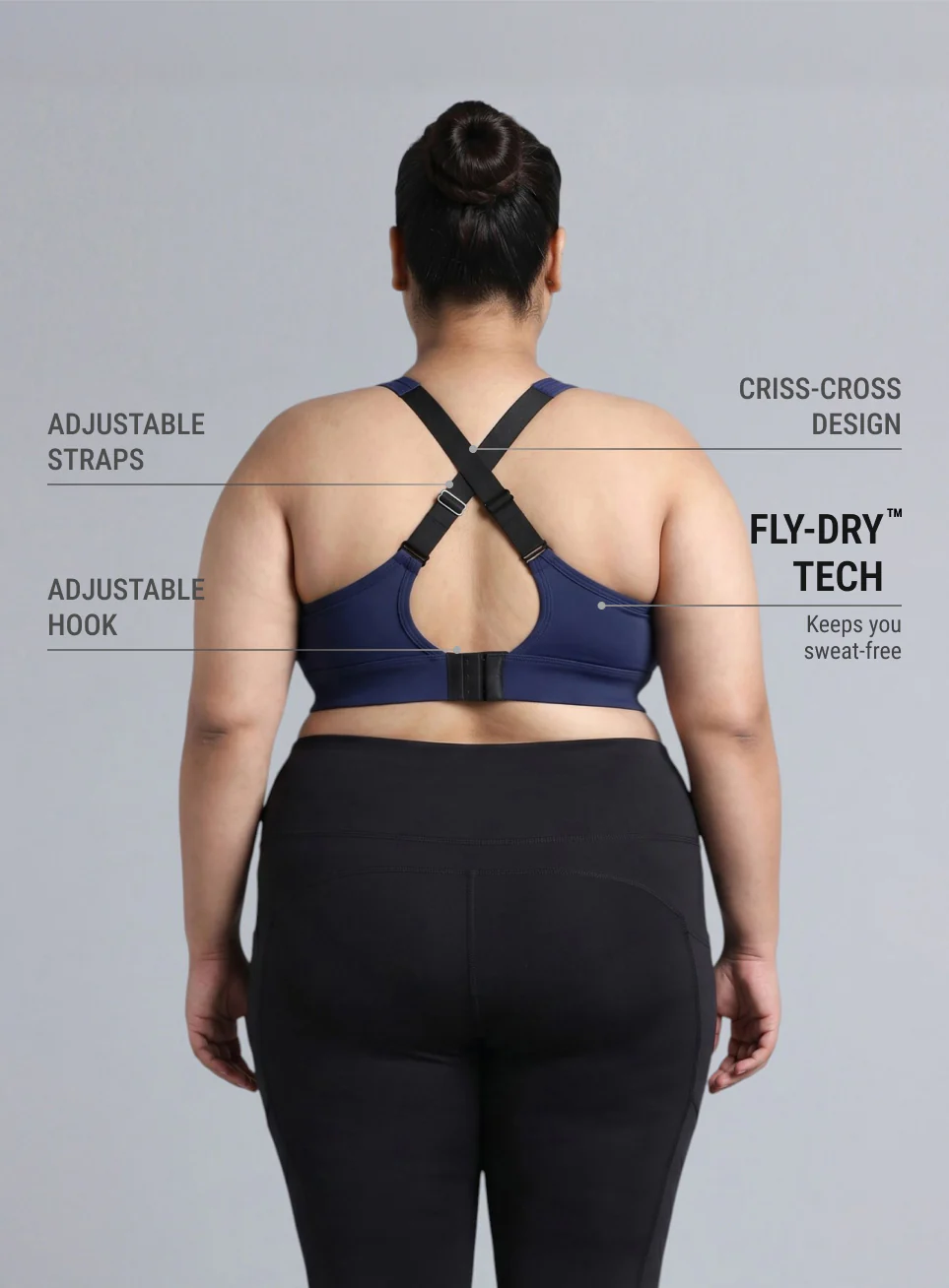 Women's Blue Adjustable Strap Training High Support Plus Size Sports Bra - Image 6