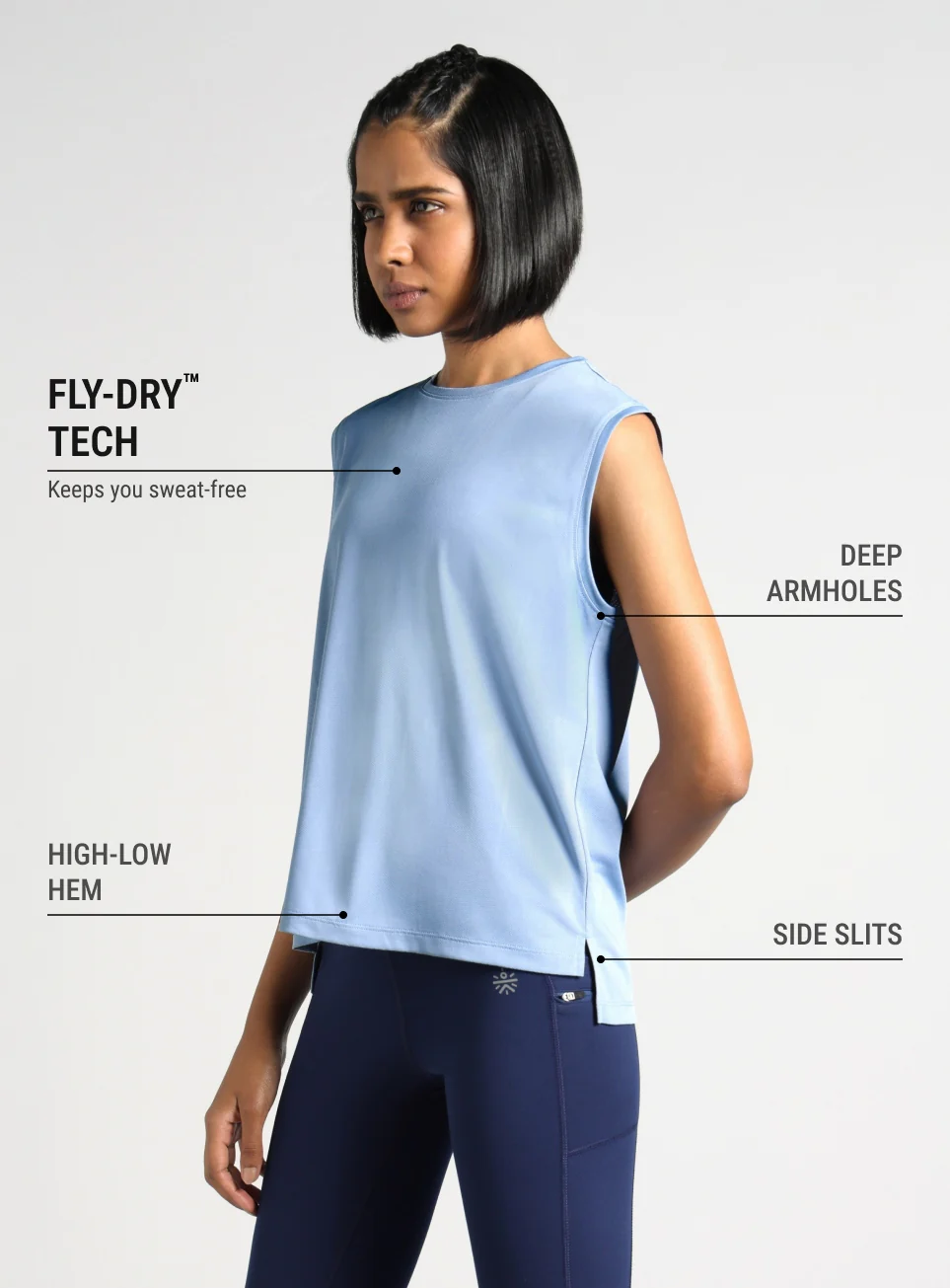 Women's Blue Boxy Fit Training Tank - Image 5
