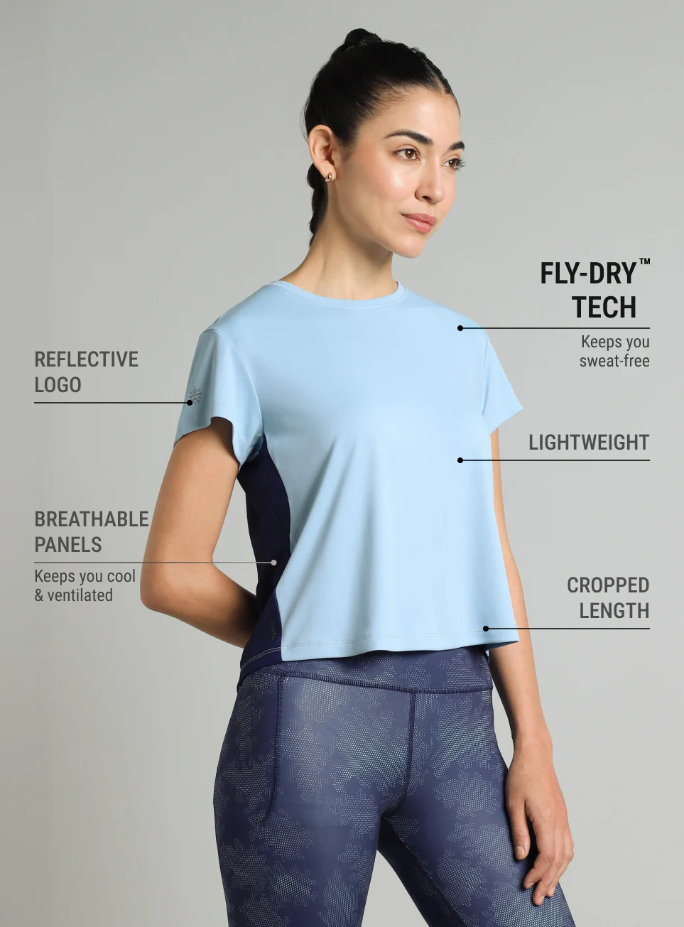 Women's Blue Colourblock Cropped Running T-shirt - Image 5