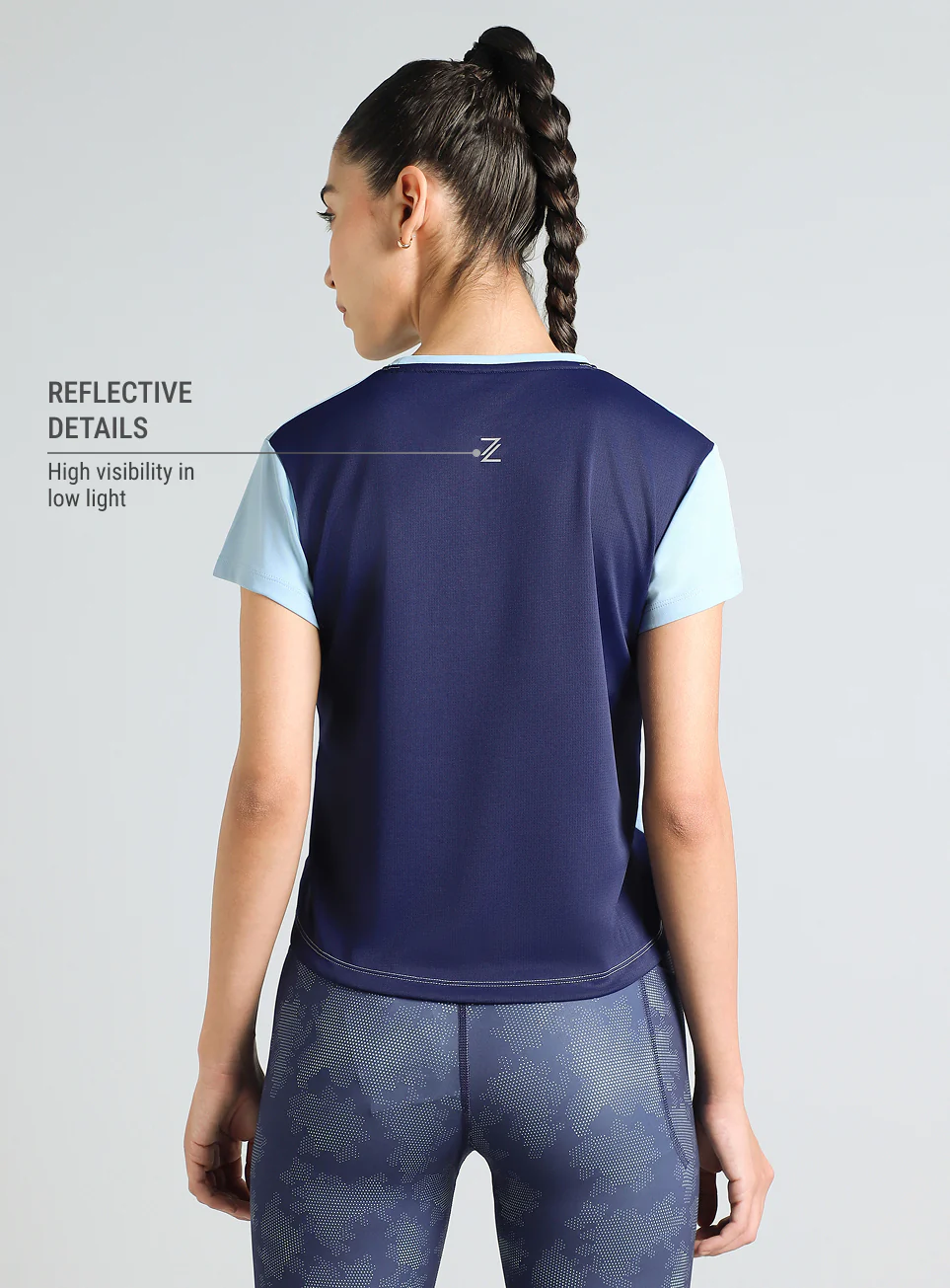 Women's Blue Colourblock Cropped Running T-shirt - Image 6