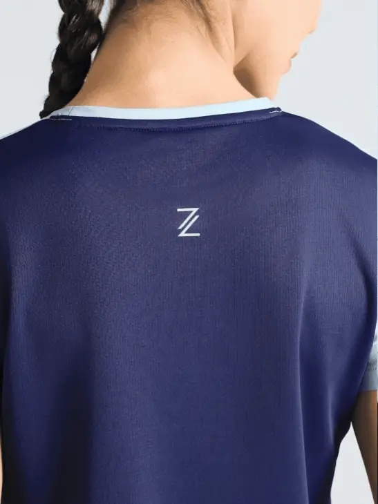 Women's Blue Colourblock Cropped Running T-shirt - Image 8