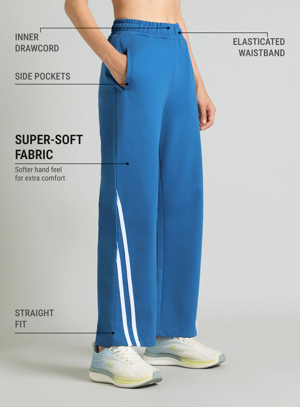 Women's Blue Contrast Edge Straight Fit Trackpants - Image 5