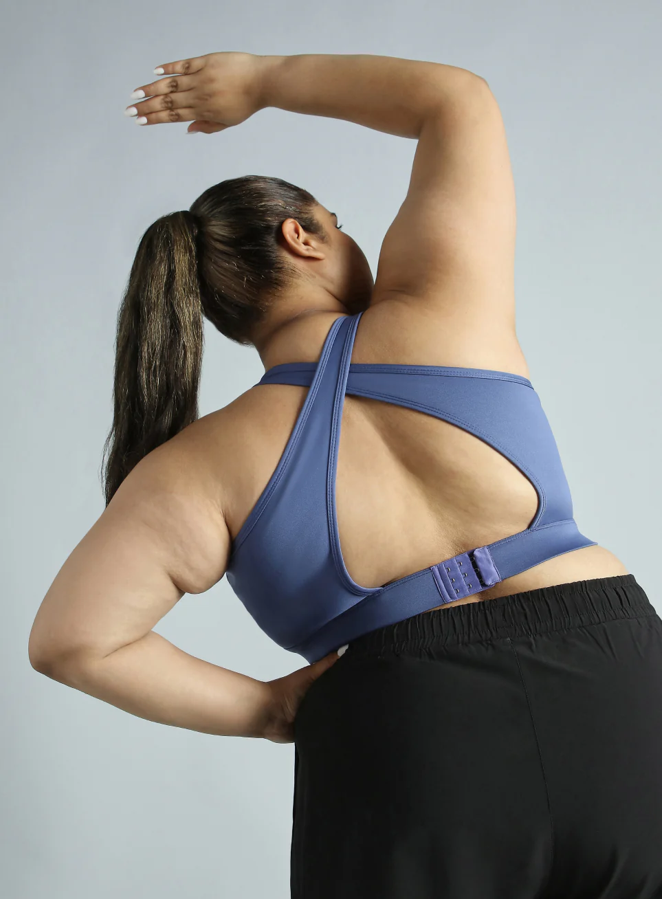 Women's Blue Cross Back Hook Training High Support Plus Size Sports Bra