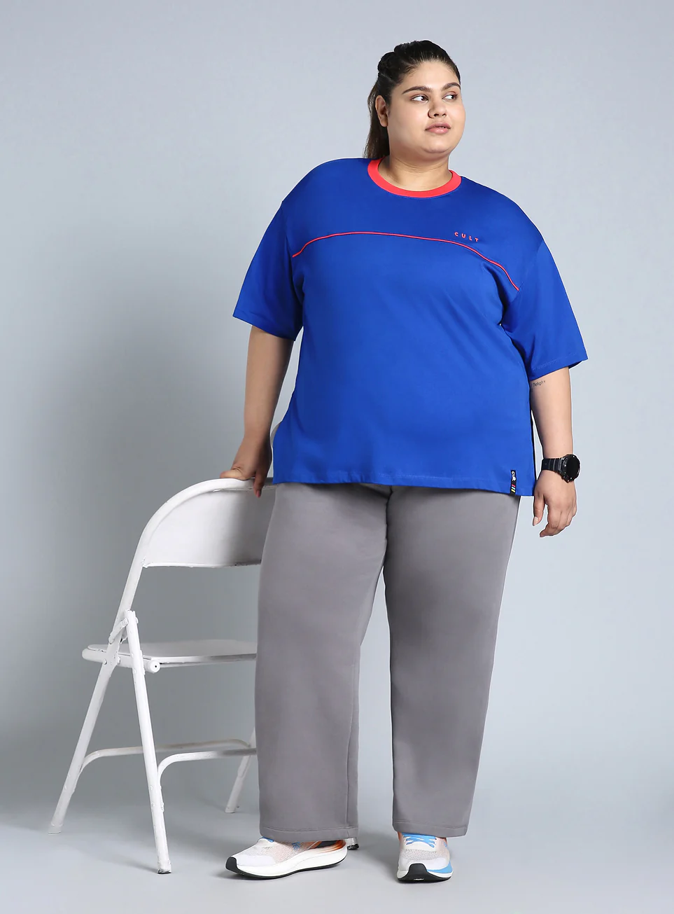Women's Blue Cult Classic Oversized Fit Plus Size T-shirt - Image 3