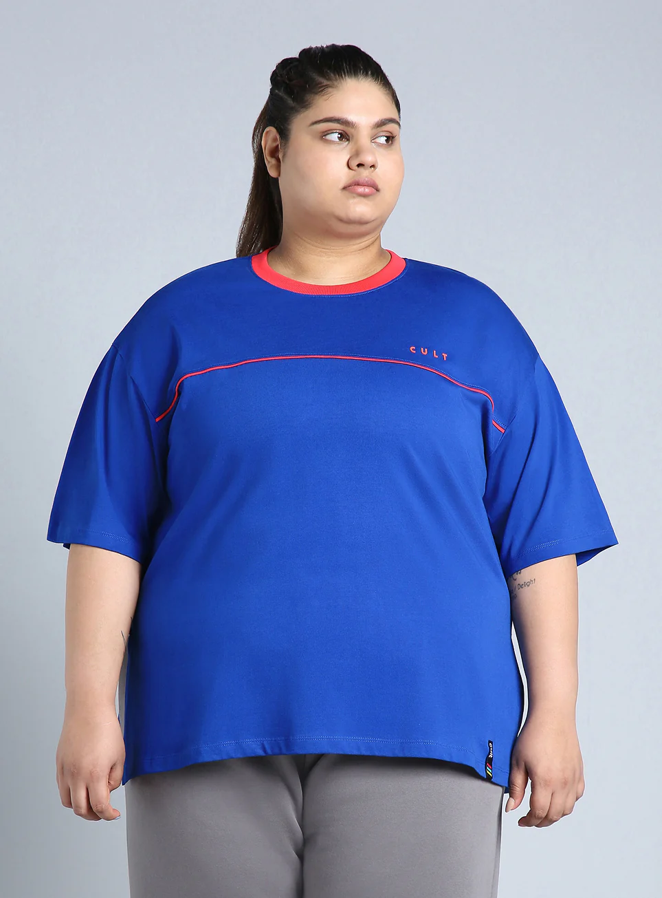 Women's Blue Cult Classic Oversized Fit Plus Size T-shirt - Image 4