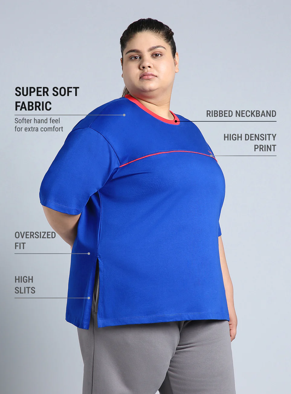 Women's Blue Cult Classic Oversized Fit Plus Size T-shirt - Image 5