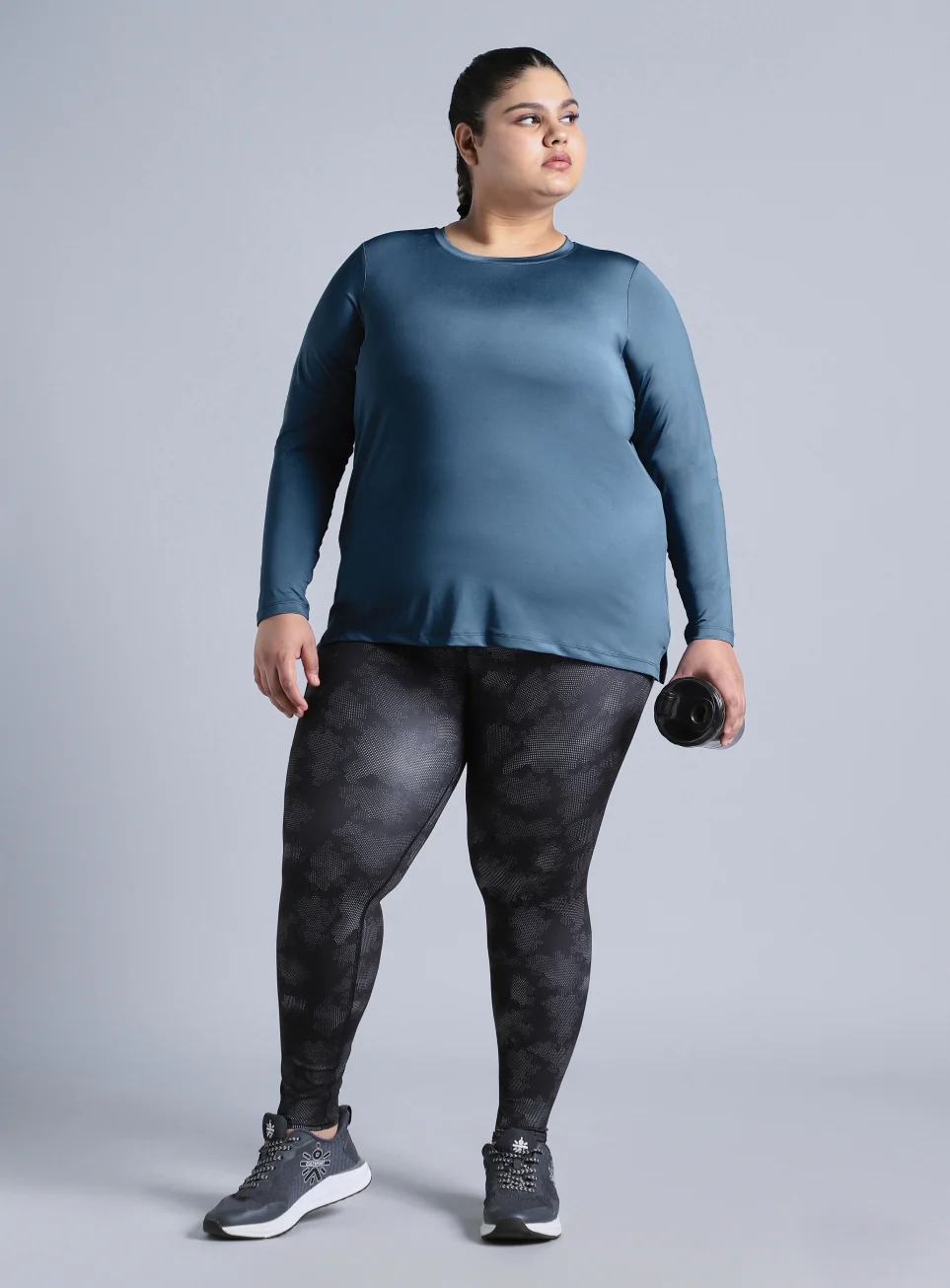 Women's Blue Full Sleeve Plus Size Training T-shirt - Image 2