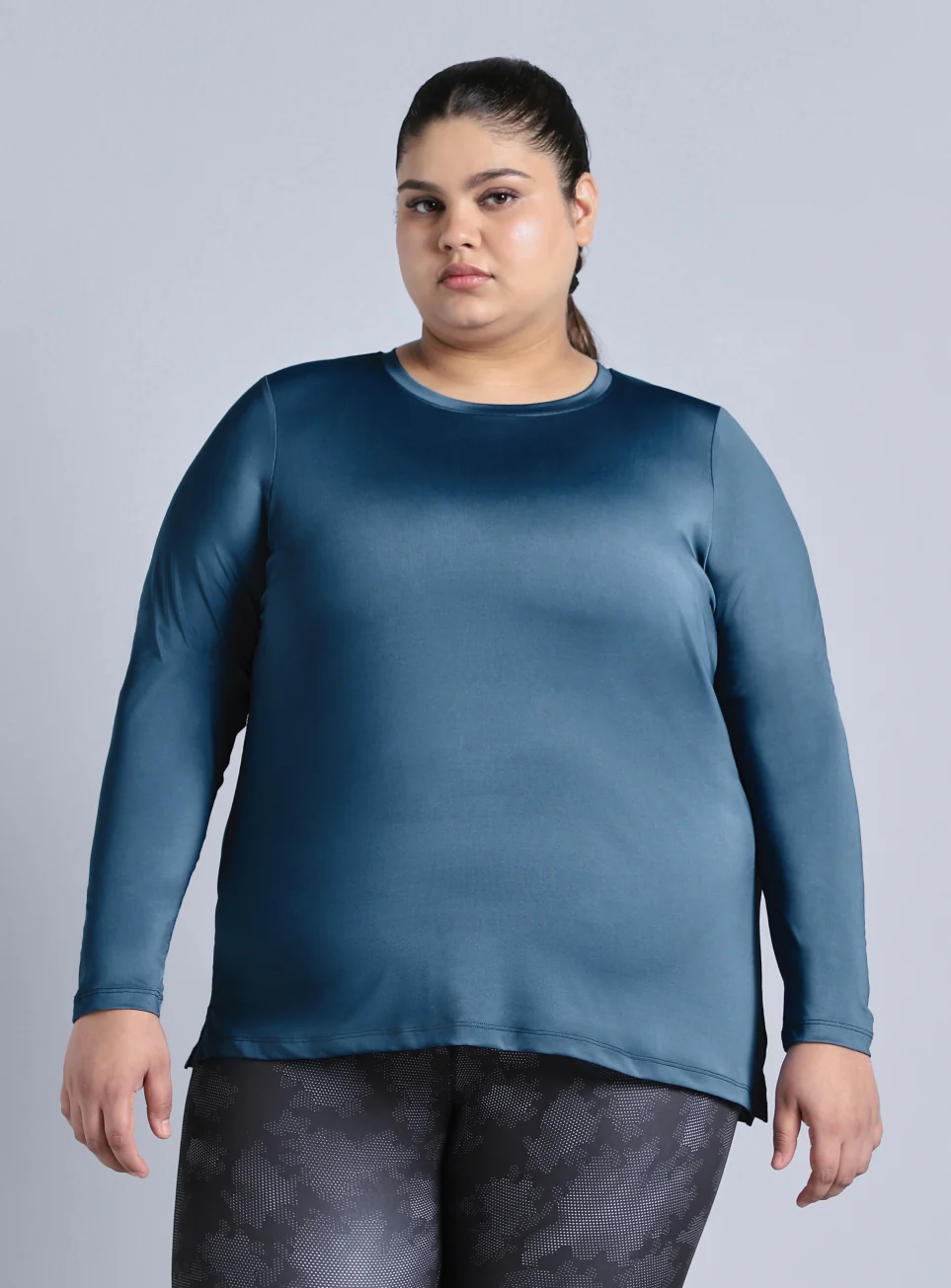 Women's Blue Full Sleeve Plus Size Training T-shirt - Image 4