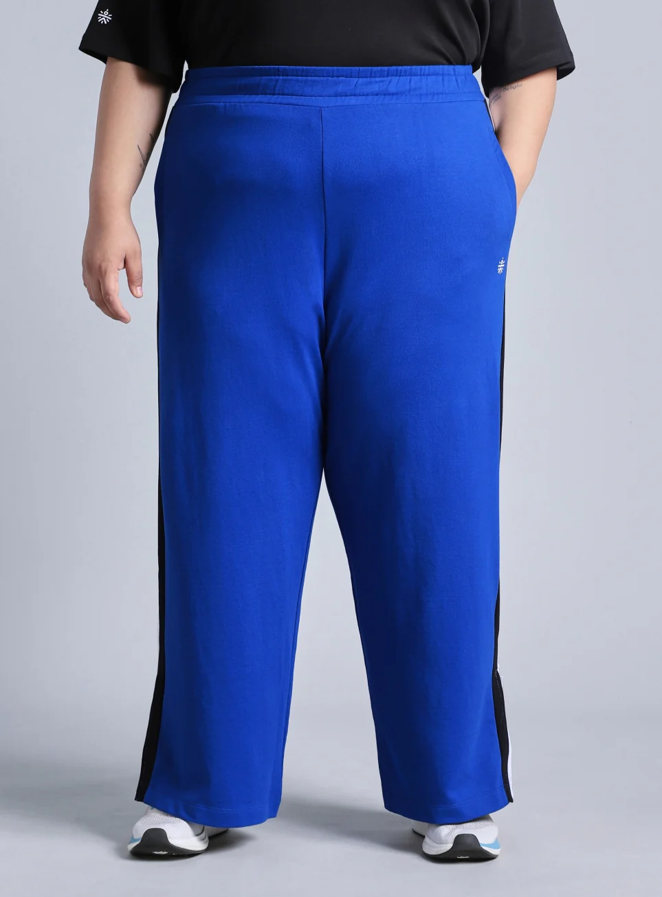 Women's Blue High Slit Straight Fit Plus Size Trackpants - Image 4