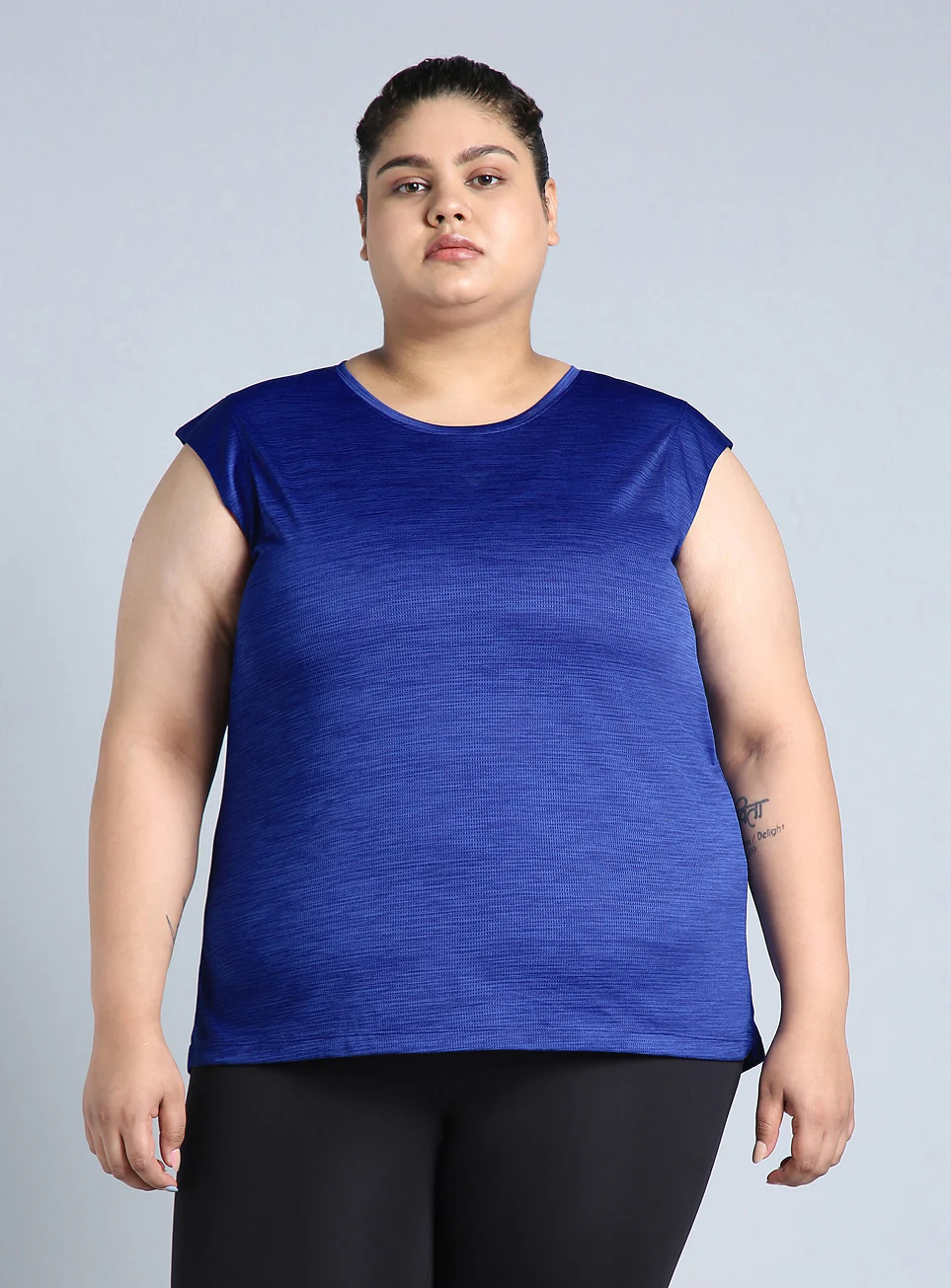 Women's Blue Melange Plus Size Training Tee - Image 4