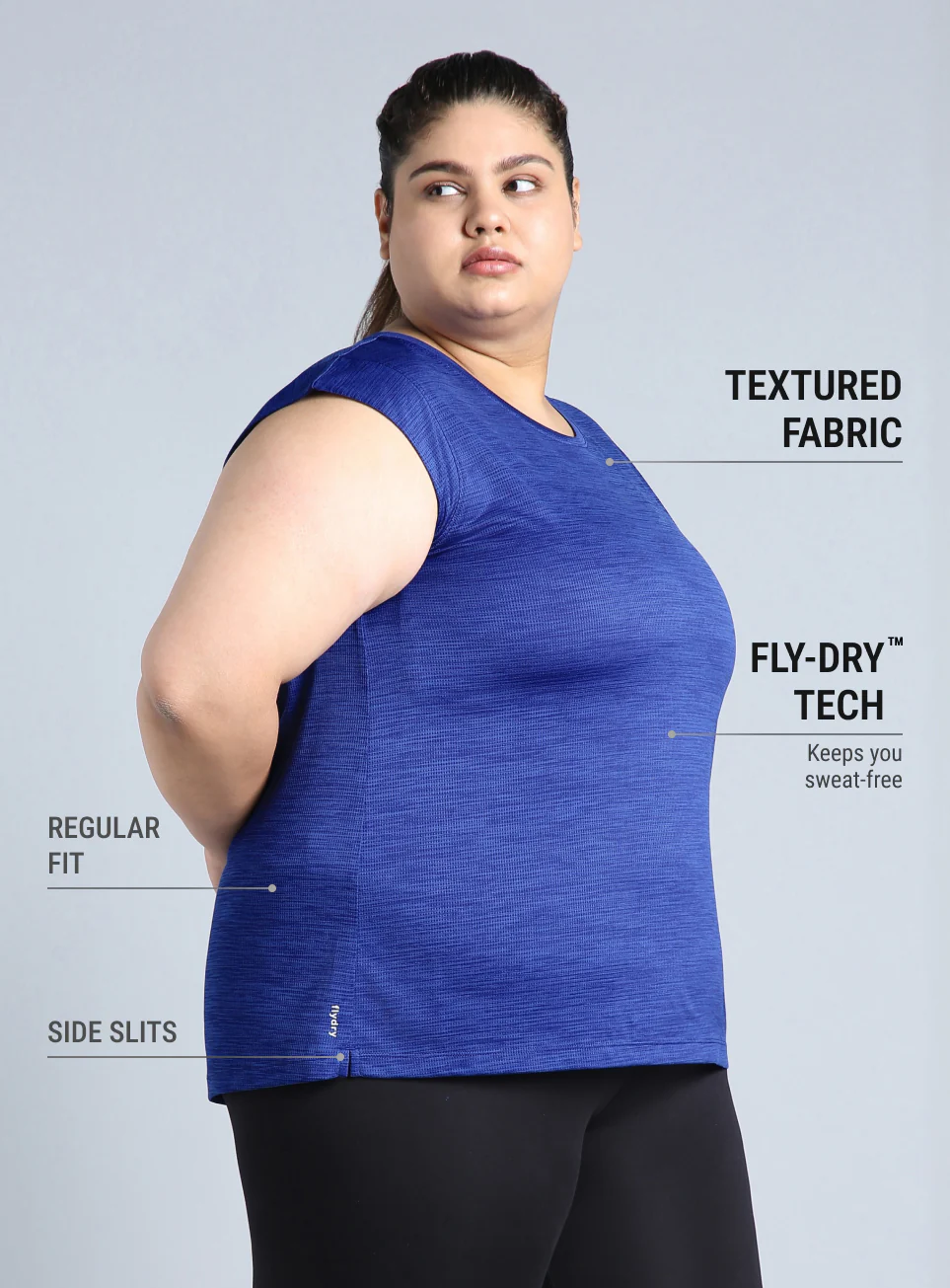 Women's Blue Melange Plus Size Training Tee - Image 5