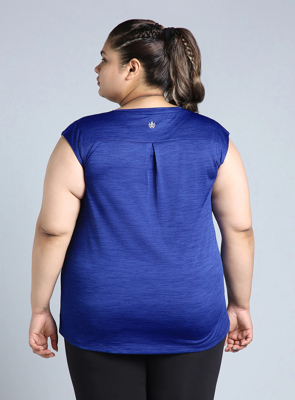 Women's Blue Melange Plus Size Training Tee - Image 6