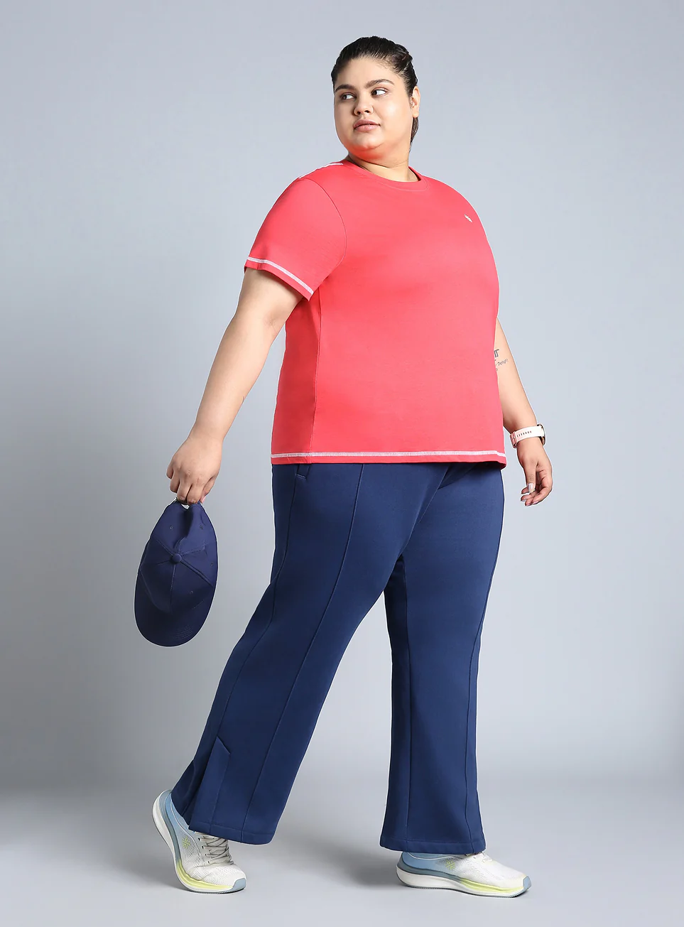 Women's Blue Plus Size Everyday Cotton Trackpants - Image 3