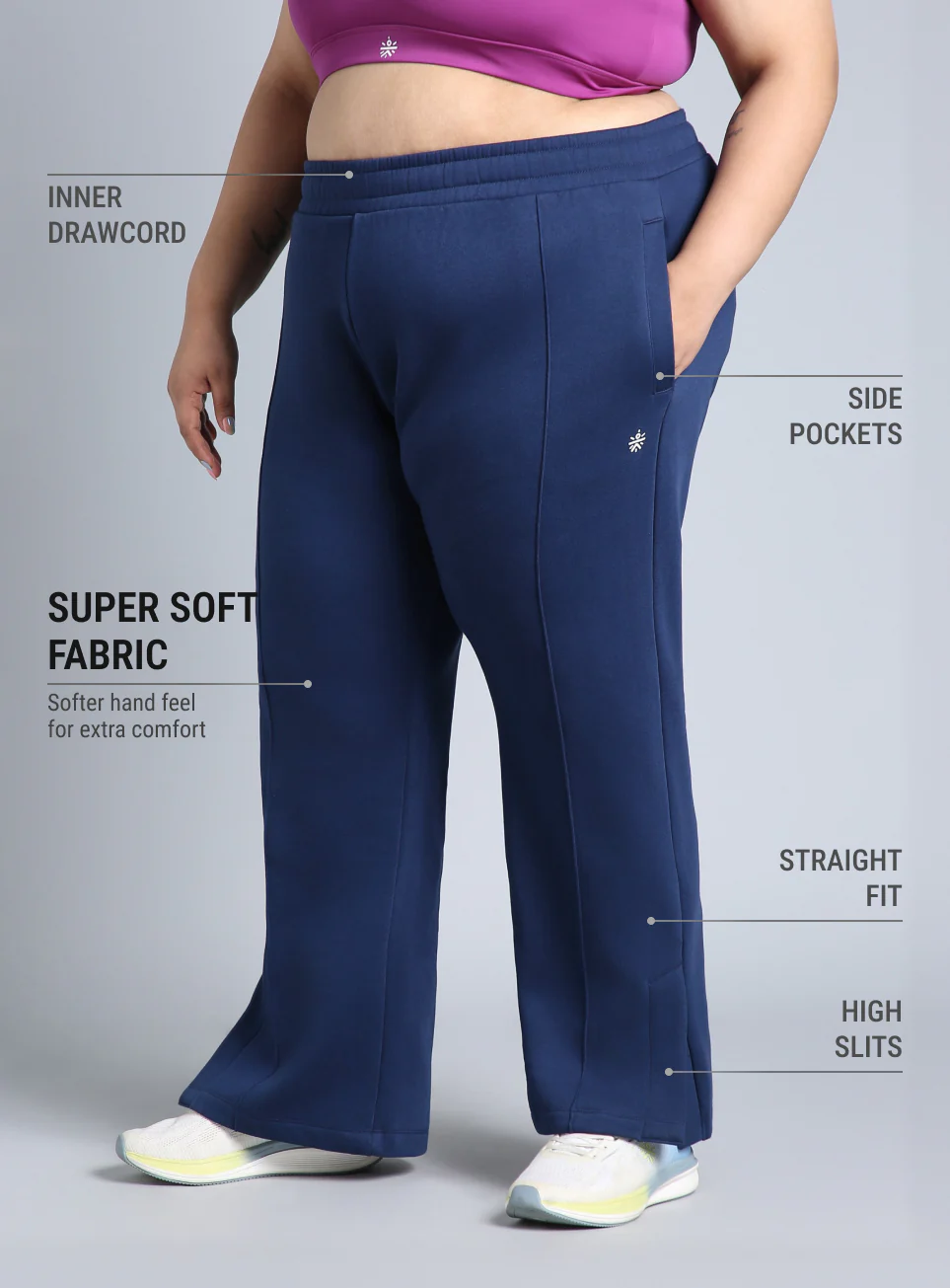 Women's Blue Plus Size Everyday Cotton Trackpants - Image 5