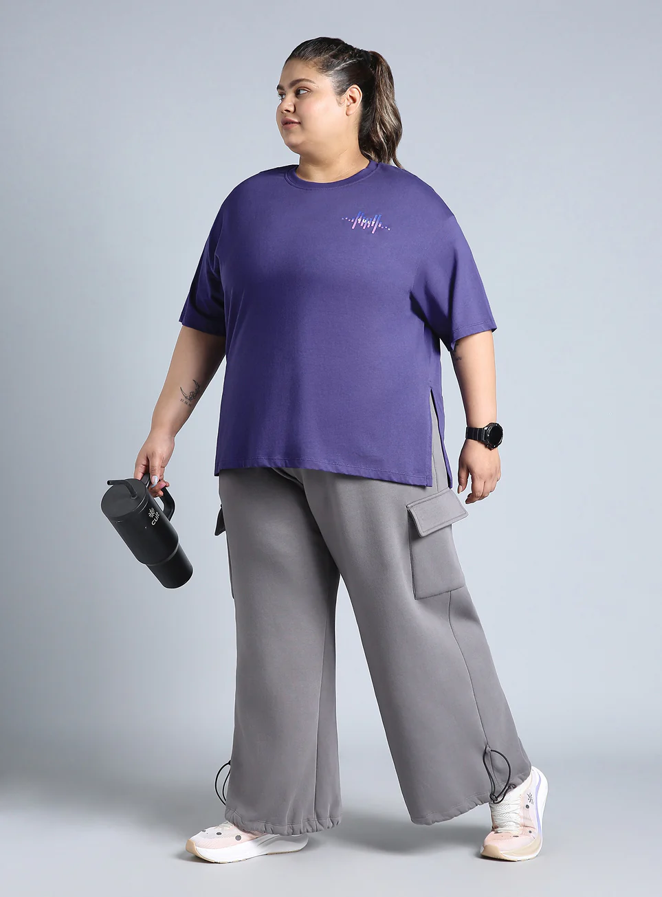 Women's Blue Printed Oversized Fit Plus Size T-shirt - Image 2