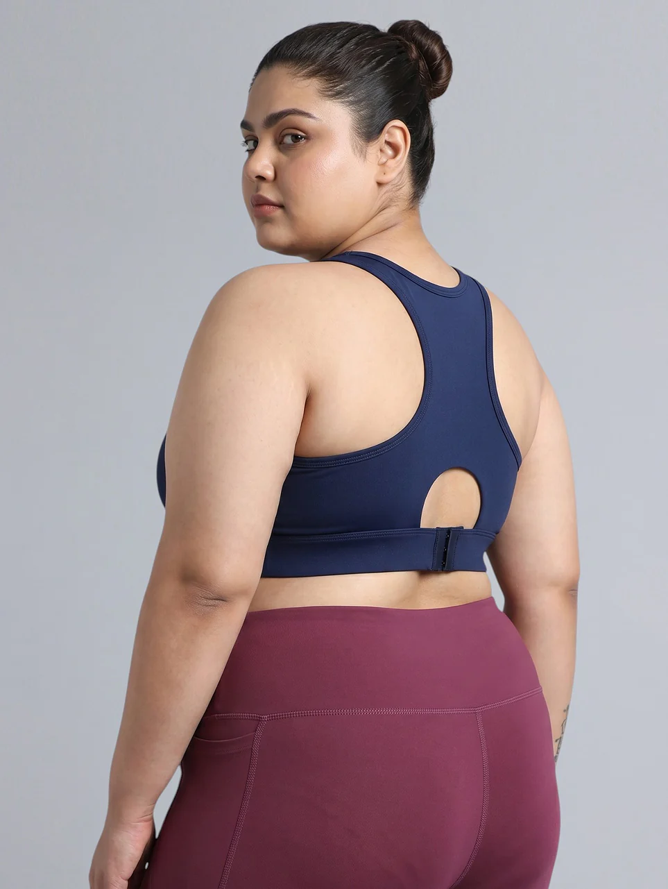 Women's Blue Racer Back Hook Running High Support Plus Size Sports Bra