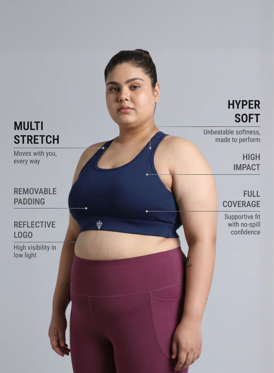 Women's Blue Racer Back Hook Running High Support Plus Size Sports Bra - Image 5